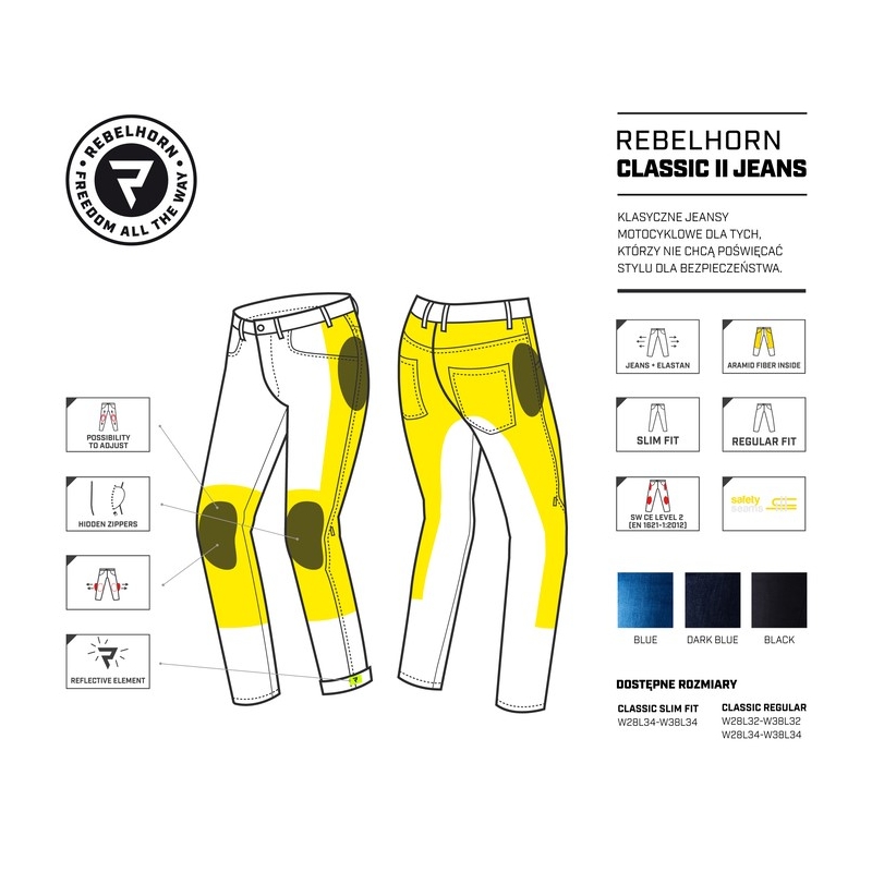 Rebelhorn Classic II Negru Negru Cropped Motociclete Jeans výprodej lichidare