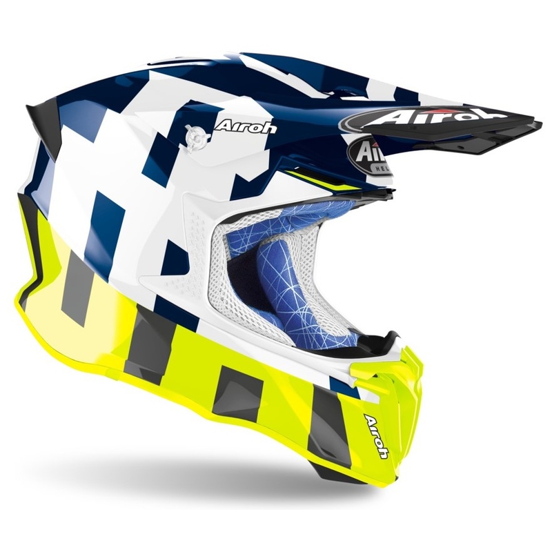 Cască de motocros Airoh Twist 2.0 Frame albastru-alb-alb-albastru-fluo galben