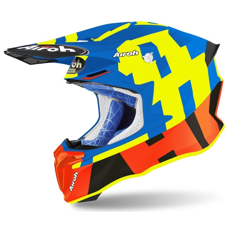 Cască de motocros Airoh Twist 2.0 Frame albastru-portocaliu-galben-fluo