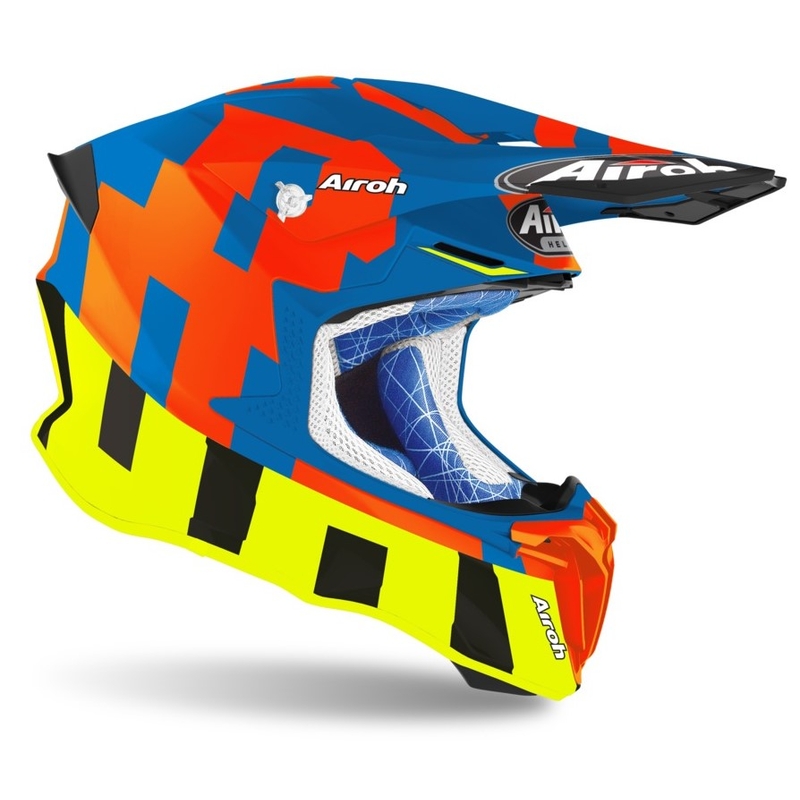 Cască de motocros Airoh Twist 2.0 Frame albastru-portocaliu-galben-fluo
