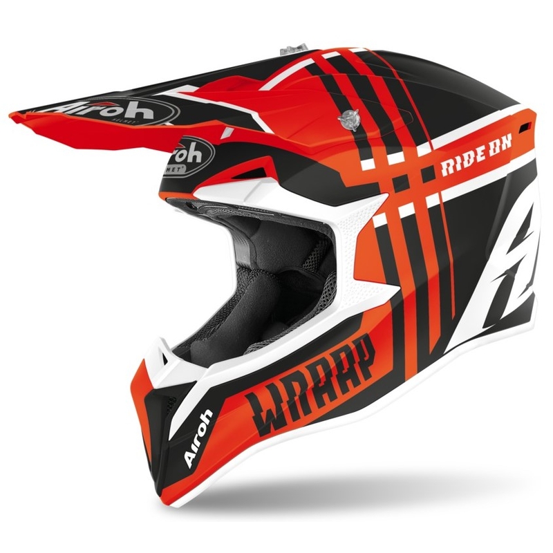 Cască de motocros Airoh Wraap Broken negru-portocaliu