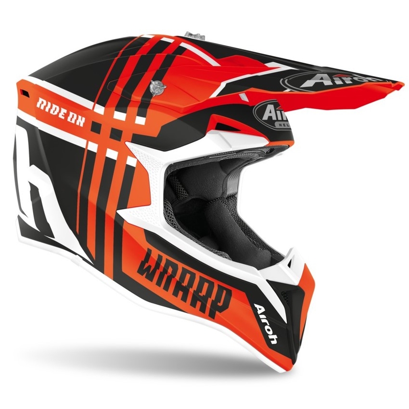 Cască de motocros Airoh Wraap Broken negru-portocaliu