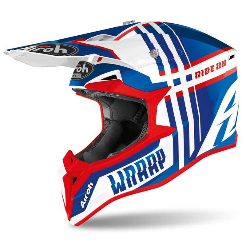Cască de motocros Airoh Wraap Broken albastru-alb-roșu