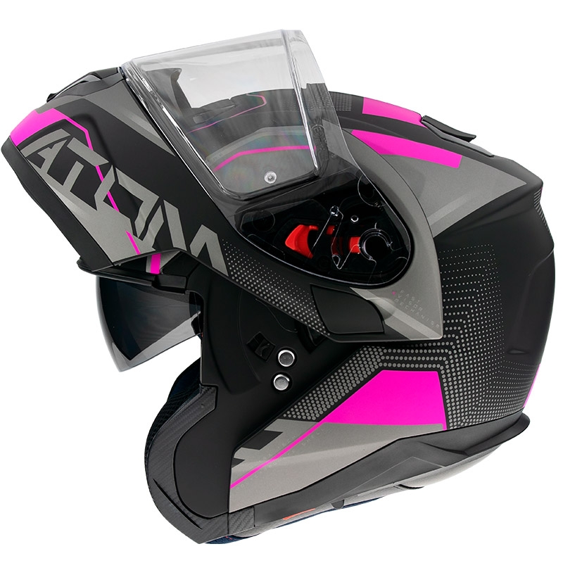 Cască de motociclist MT Atom SV Quark negru-cenușiu-roz cu clapetă flip-up lichidare