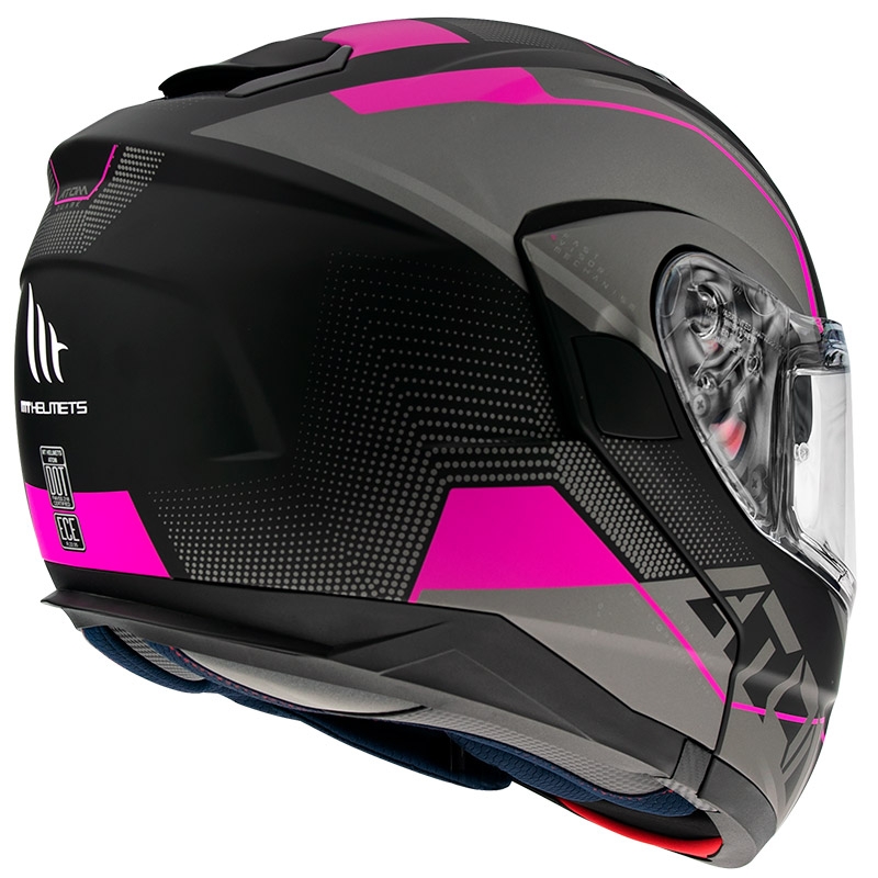 Cască de motociclist MT Atom SV Quark negru-cenușiu-roz cu clapetă flip-up lichidare