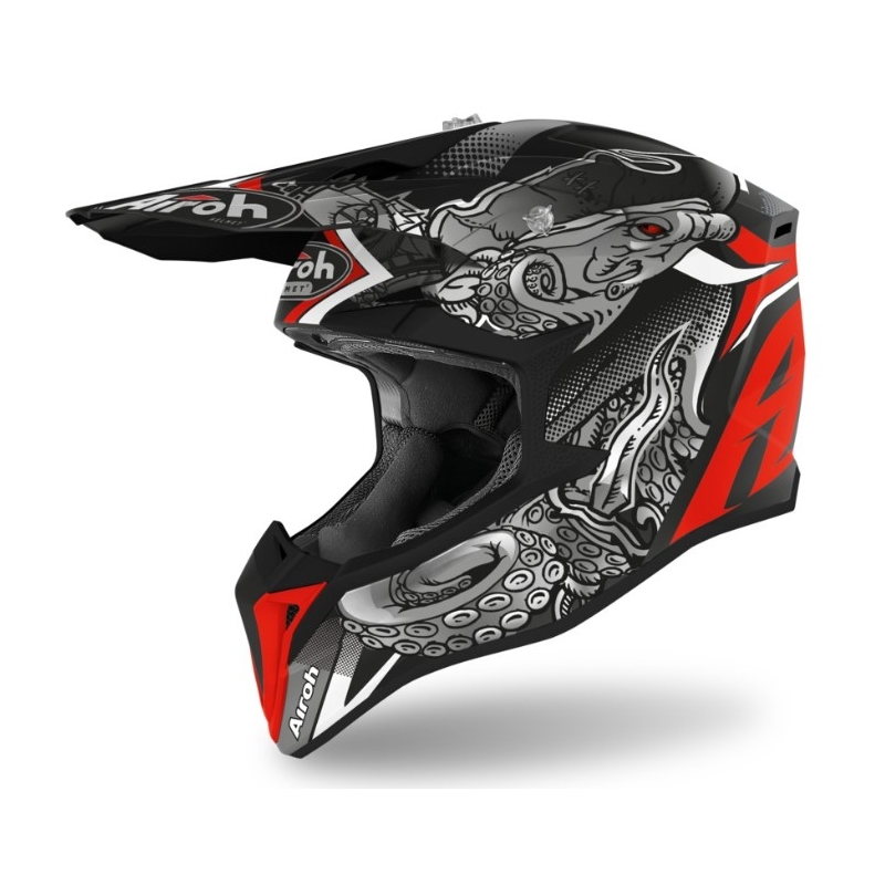 Cască de motocros Airoh Wraap Octopus negru-roșu