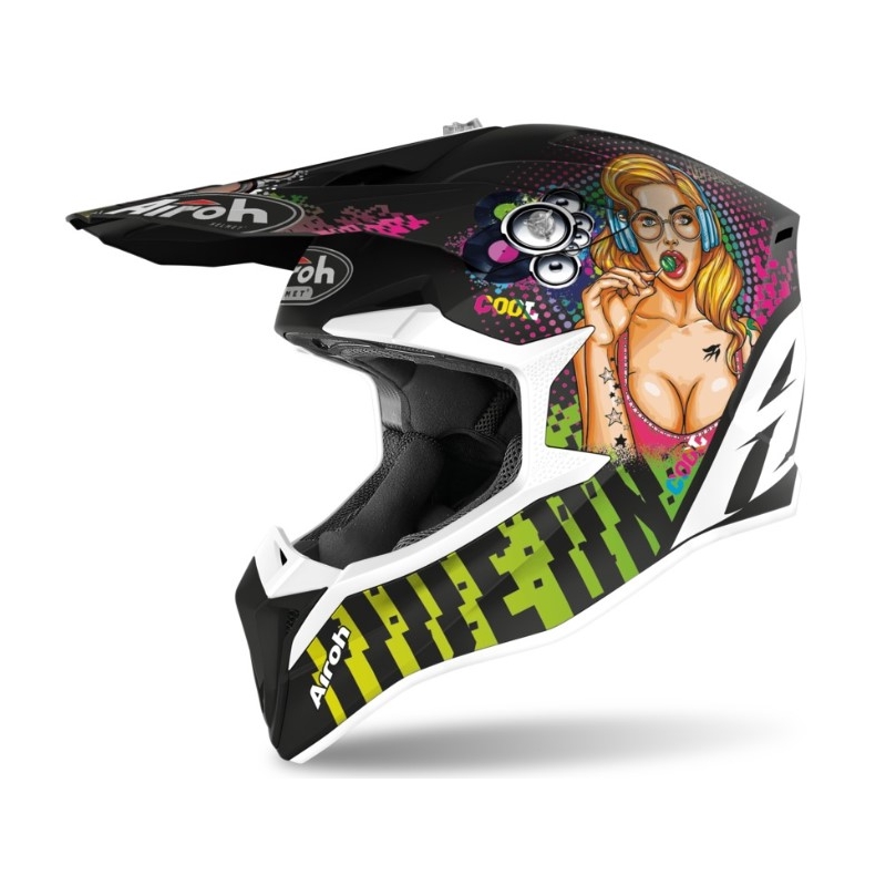 Cască de motocros Airoh Wraap Pin Up negru-verde-roz