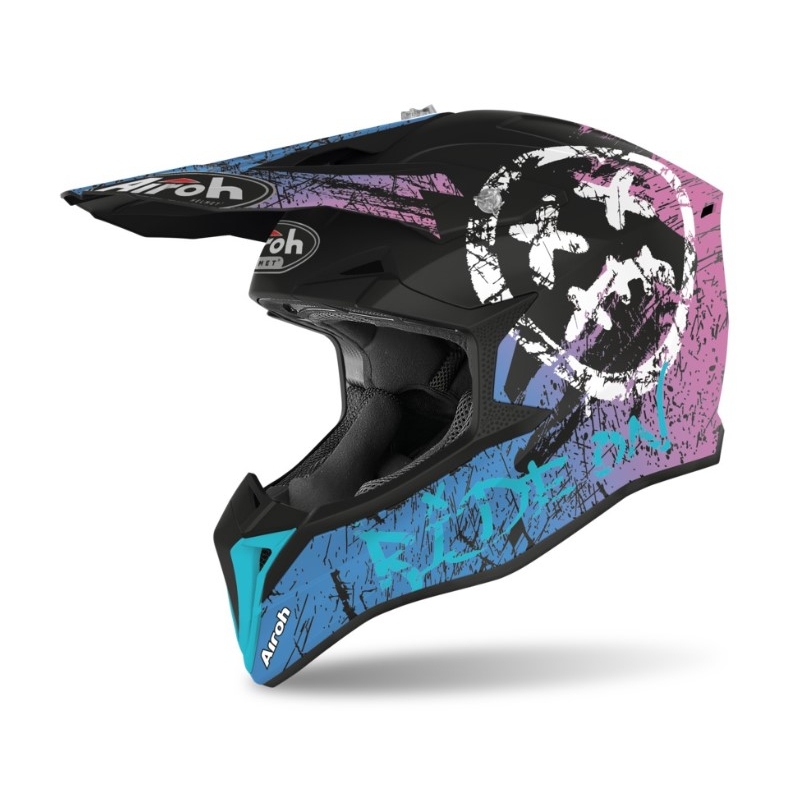 Cască de motocros Airoh Wraap Smile albastru-violet