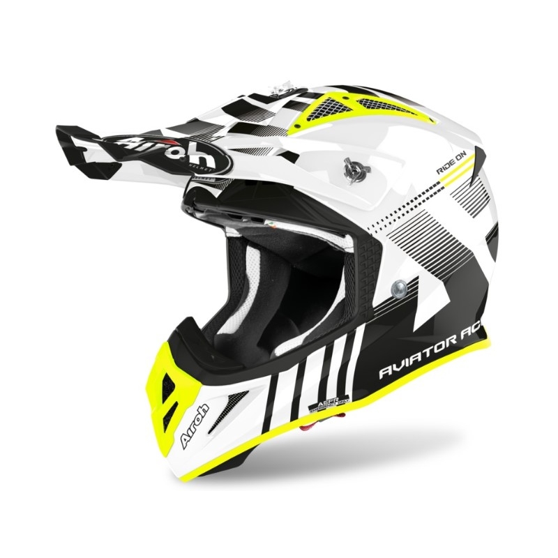 Casca de motocross Airoh Aviator Ace Nemesi alb-negru-fluo galben lichidare