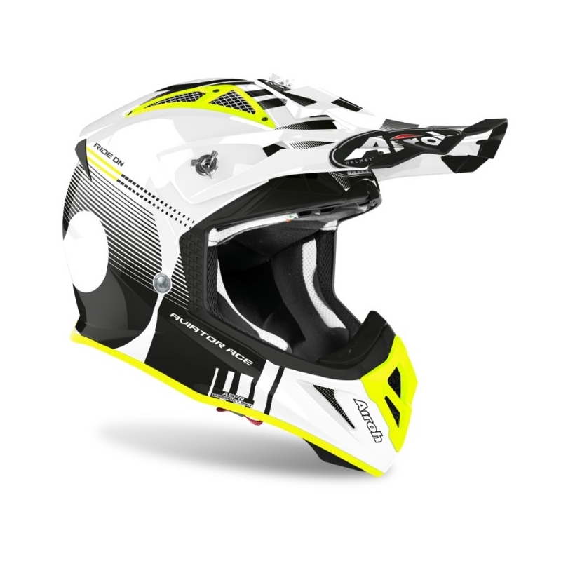 Casca de motocross Airoh Aviator Ace Nemesi alb-negru-fluo galben lichidare