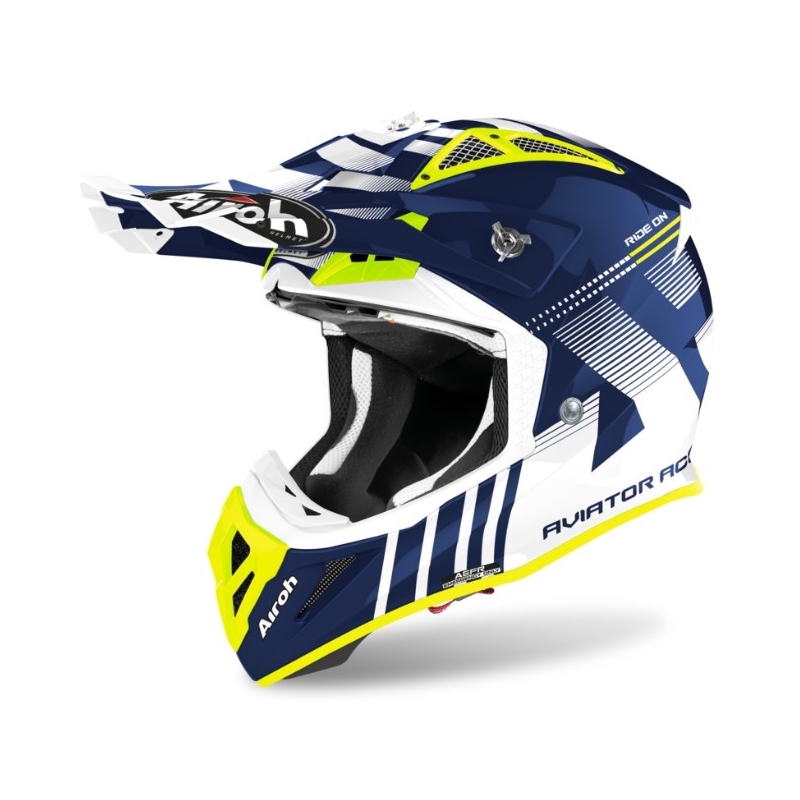 Cască de motocros Airoh Aviator Ace Nemesi alb-albastru-galben-fluo