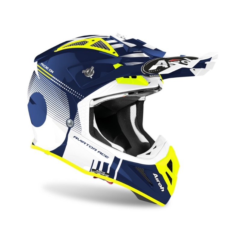 Cască de motocros Airoh Aviator Ace Nemesi alb-albastru-galben-fluo