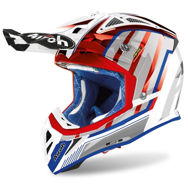 Cască de motocros Airoh Aviator Glow 2.3 AMS2 roșu-albastru-gri