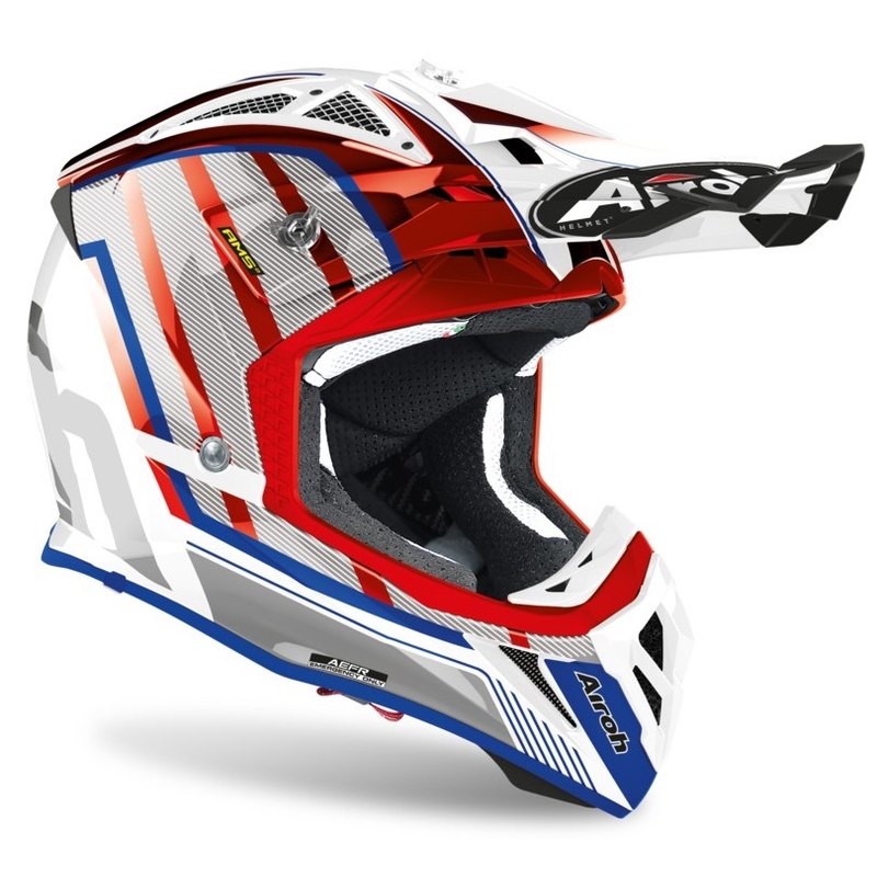Cască de motocros Airoh Aviator Glow 2.3 AMS2 roșu-albastru-gri