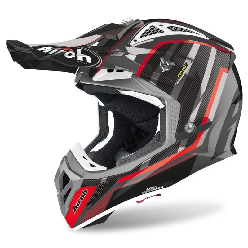 Cască de motocros Airoh Aviator Glow 2.3 AMS2 argintiu-negru-roșu
