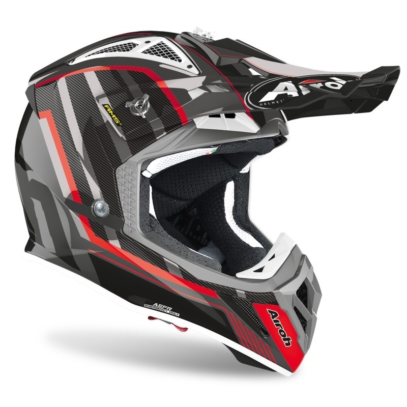 Cască de motocros Airoh Aviator Glow 2.3 AMS2 argintiu-negru-roșu