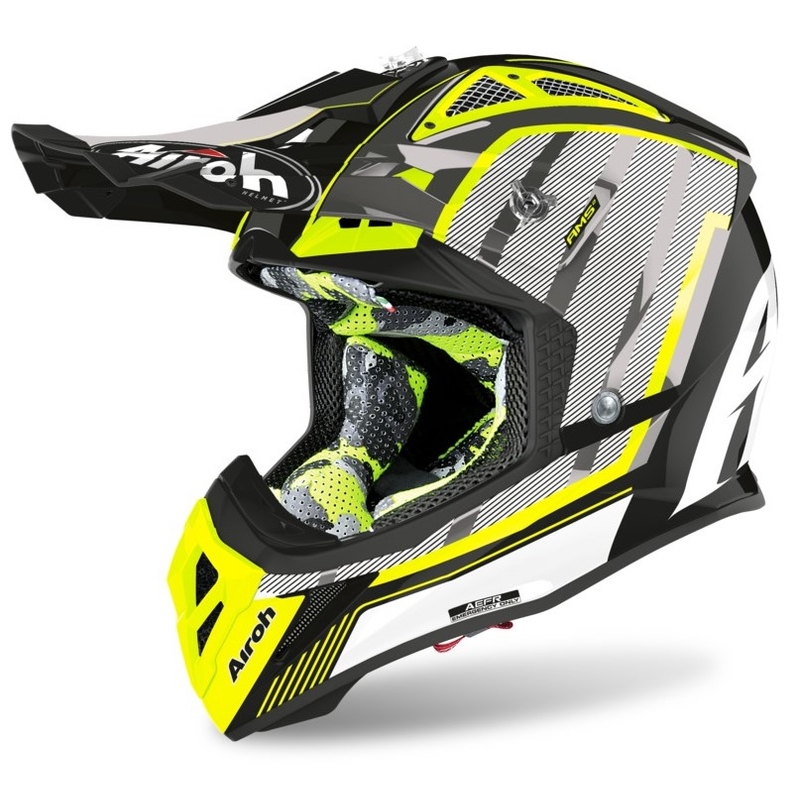 Cască de motocros Airoh Aviator Glow 2.3 AMS2 galben-negru-gri