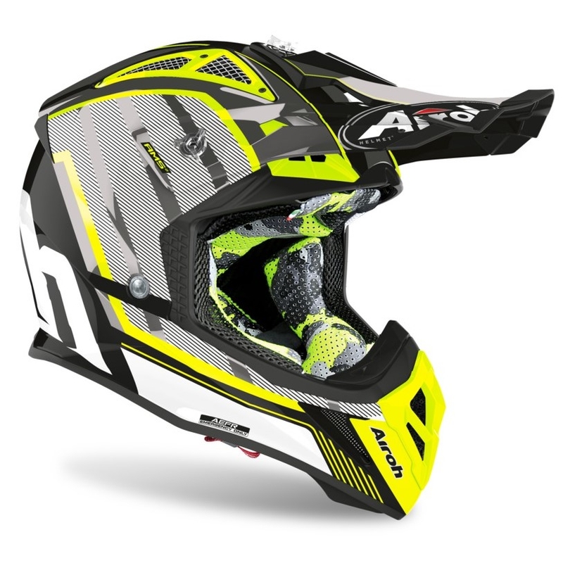 Cască de motocros Airoh Aviator Glow 2.3 AMS2 galben-negru-gri