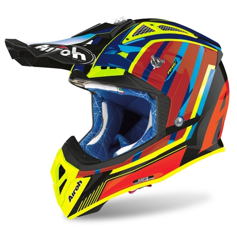 Cască de motocros Airoh Aviator Glow 2.3 AMS2 galben-roșu-portocaliu
