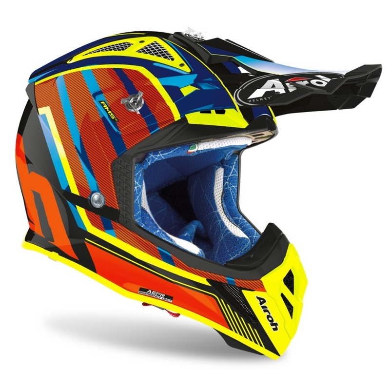 Cască de motocros Airoh Aviator Glow 2.3 AMS2 galben-roșu-portocaliu