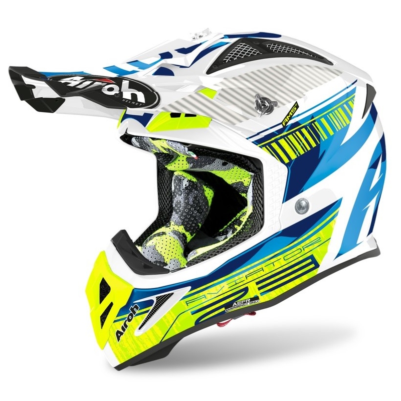 Cască de motocros Airoh Aviator Novak 2.3 AMSS albastru-fluo-galben
