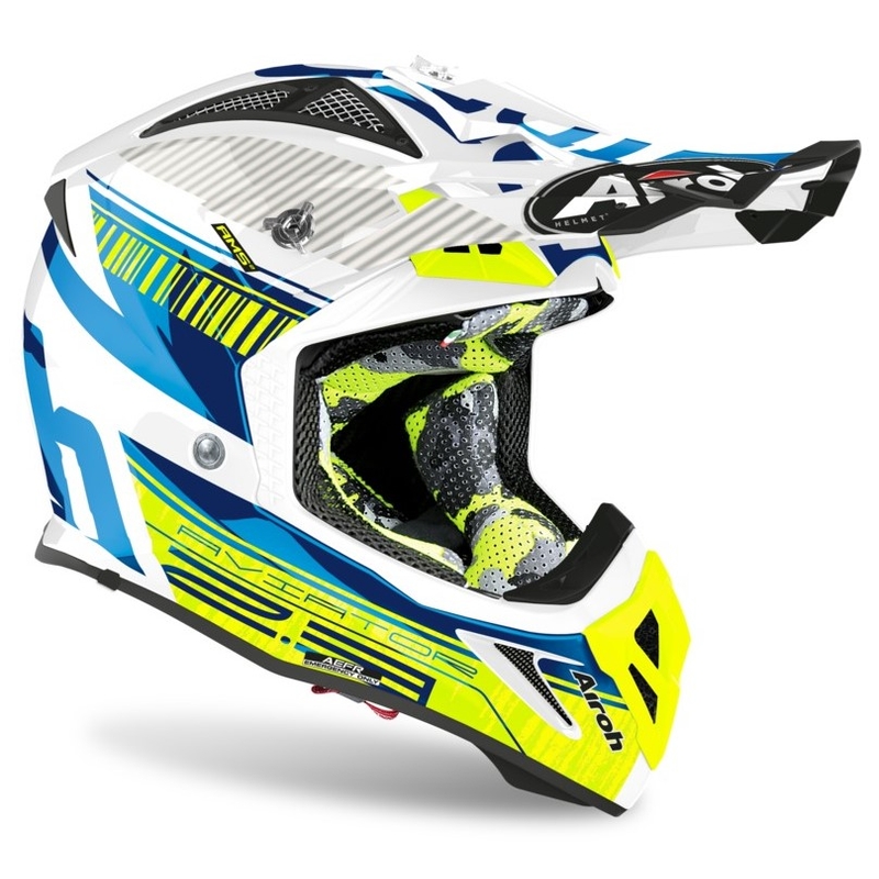 Cască de motocros Airoh Aviator Novak 2.3 AMSS albastru-fluo-galben
