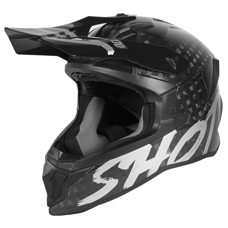 Motocross Casca Shot Lite Uni Solid Carbon negru-argintiu lichidare