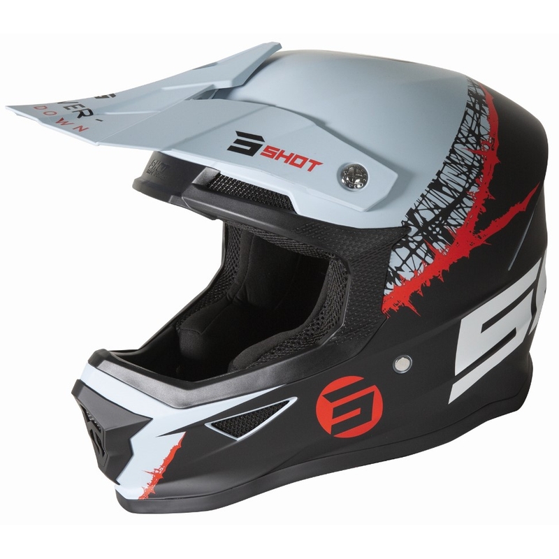 Motocross Casca Shot Furious Storm negru-gri-roșu-roșu