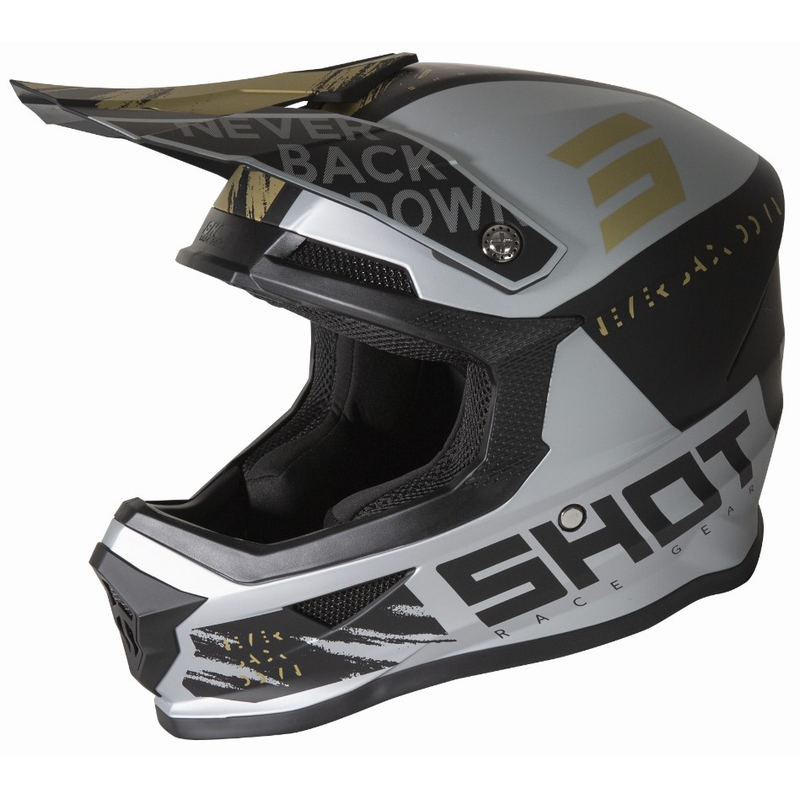 Cască de motocross Shot Furious Draw negru-argintiu-auriu