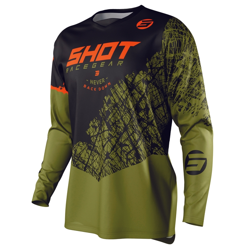 Tricoul de motocros Shot Devo Storm negru-caki verde