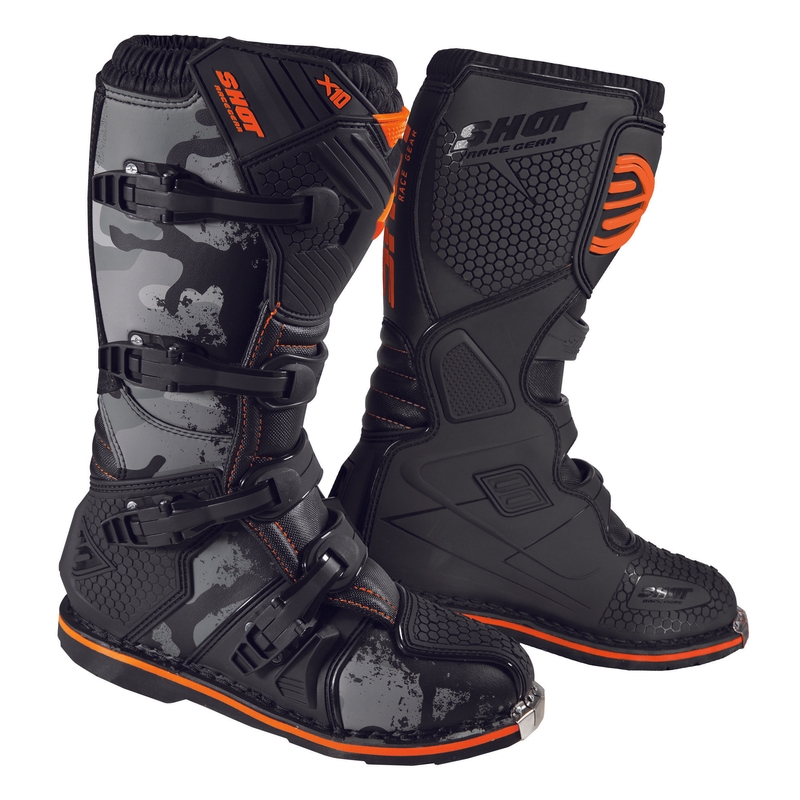 Shot X10 2.0 negru-camo-fluo portocaliu cizme de motocicletă