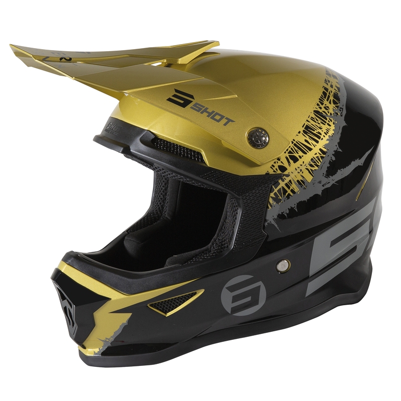 Cască de motocros pentru copii Shot Furious Storm negru-gri-auriu