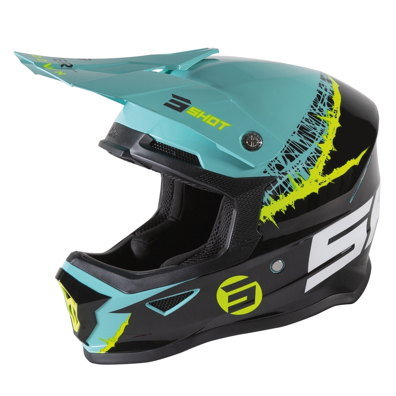 Cască de motocros pentru copii Shot Furious Storm negru-verde-galben-fluo