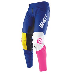 Pantaloni motocross pentru copii Shot Devo Storm albastru-galben-alb-alb-roz výprodej lichidare