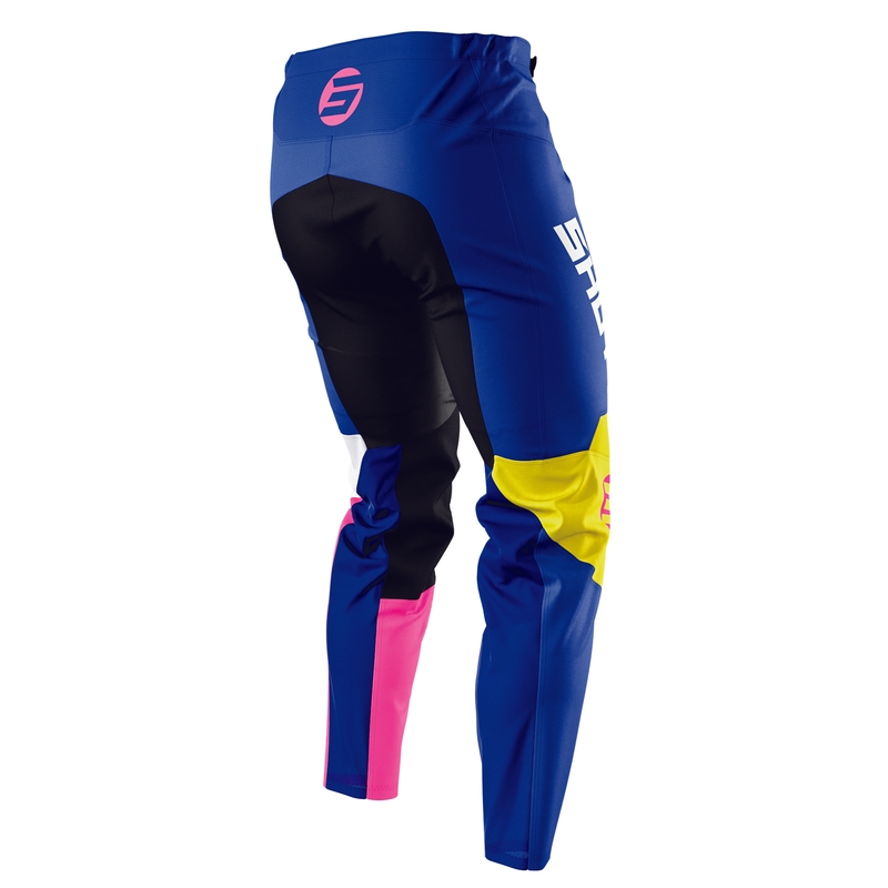 Pantaloni motocross pentru copii Shot Devo Storm albastru-galben-alb-alb-roz výprodej lichidare