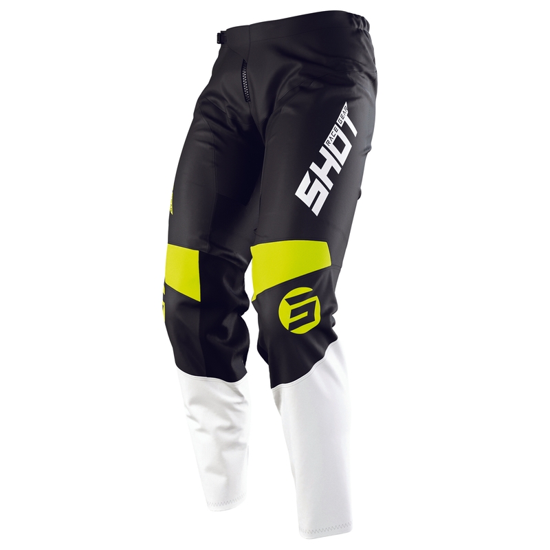 Pantaloni motocross pentru copii Shot Devo Storm negru-alb-alb-fluo galben lichidare