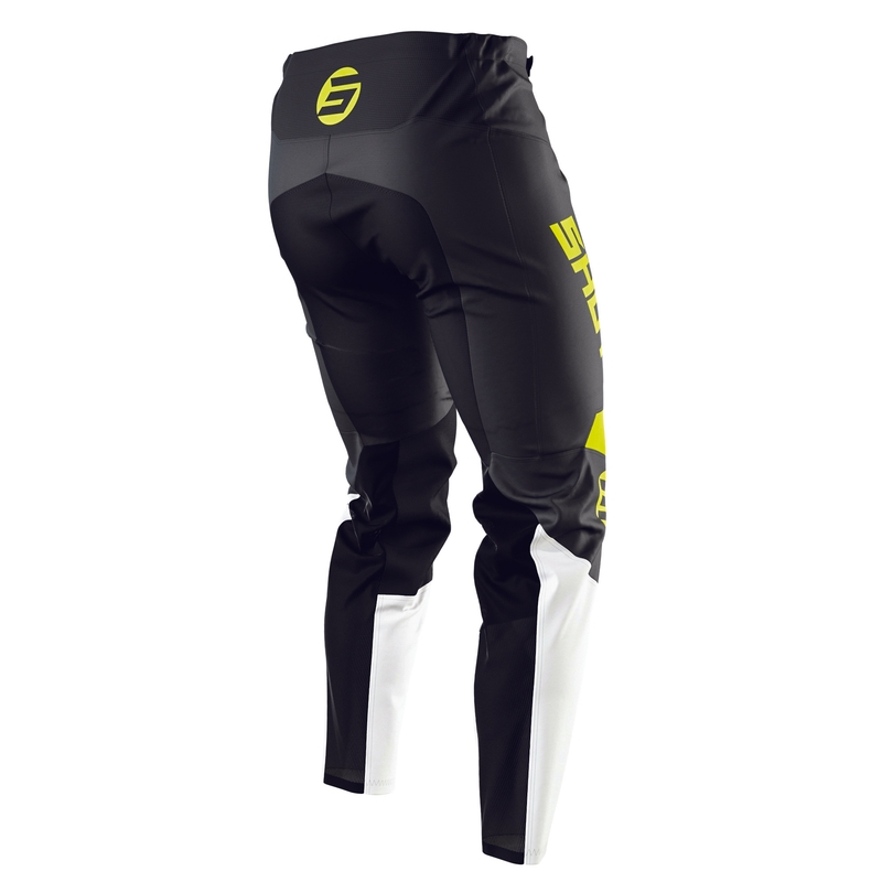 Pantaloni motocross pentru copii Shot Devo Storm negru-alb-alb-fluo galben lichidare