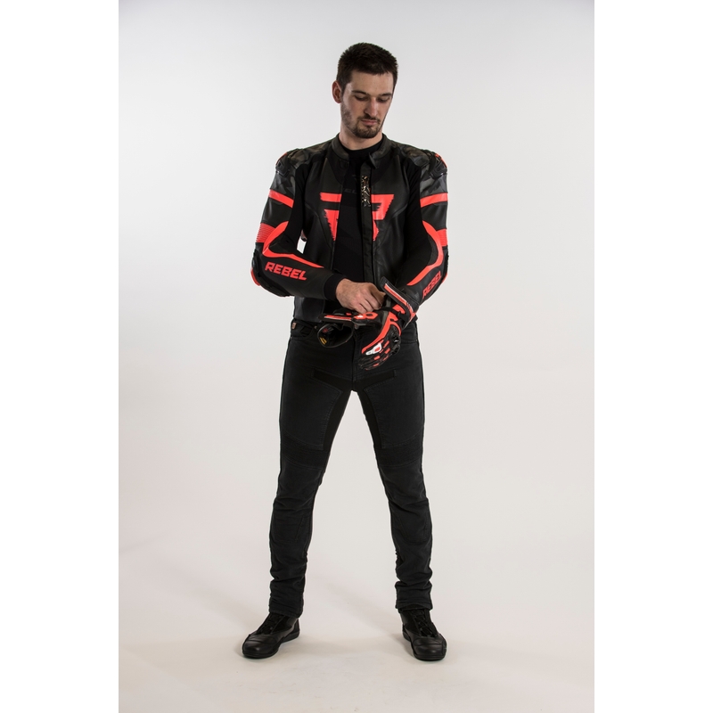 Rebelhorn Rebel jachetă de motociclist Rebel negru-roșu-fluo lichidare