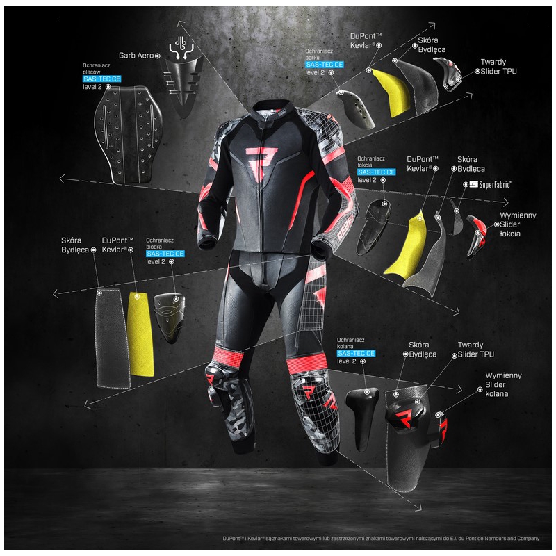 Salopetă de motocicletă Rebelhorn Rebel Black-White-Fluo Red lichidare