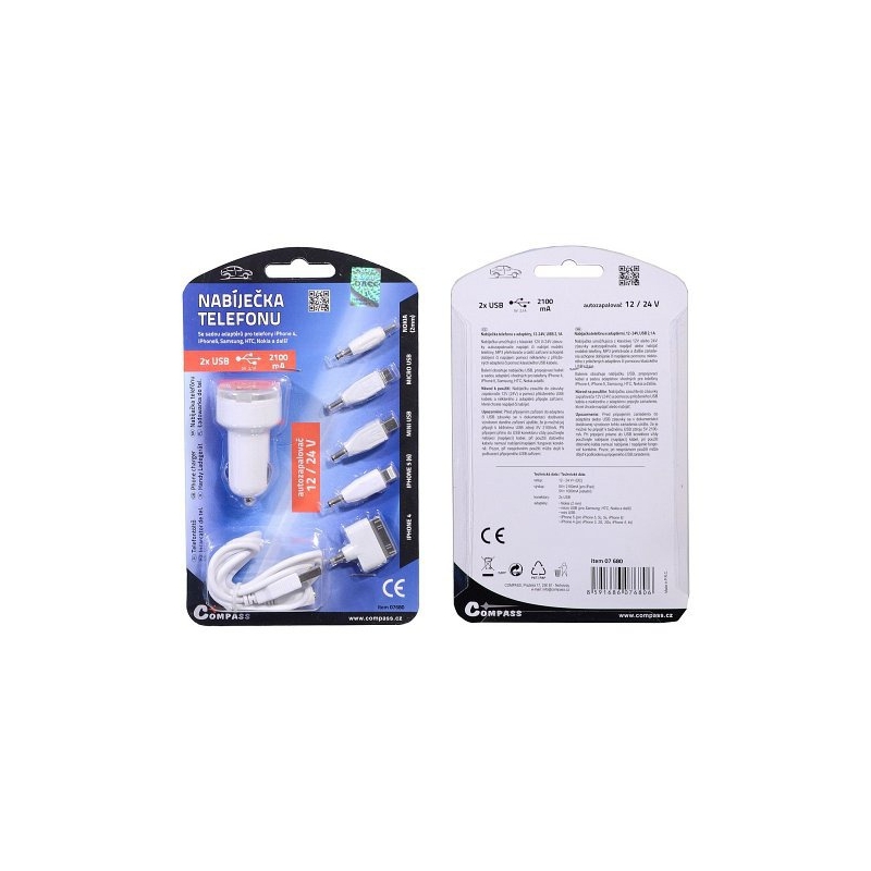 Încărcător de telefon 12V 2,1A (iPhone 4/5/6, micro USB, Nokia)
