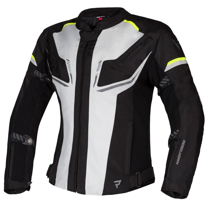 Jacheta de motociclete pentru femei Rebelhorn Blast Grey-Black-Fluo Yellow Vânzare lichidare