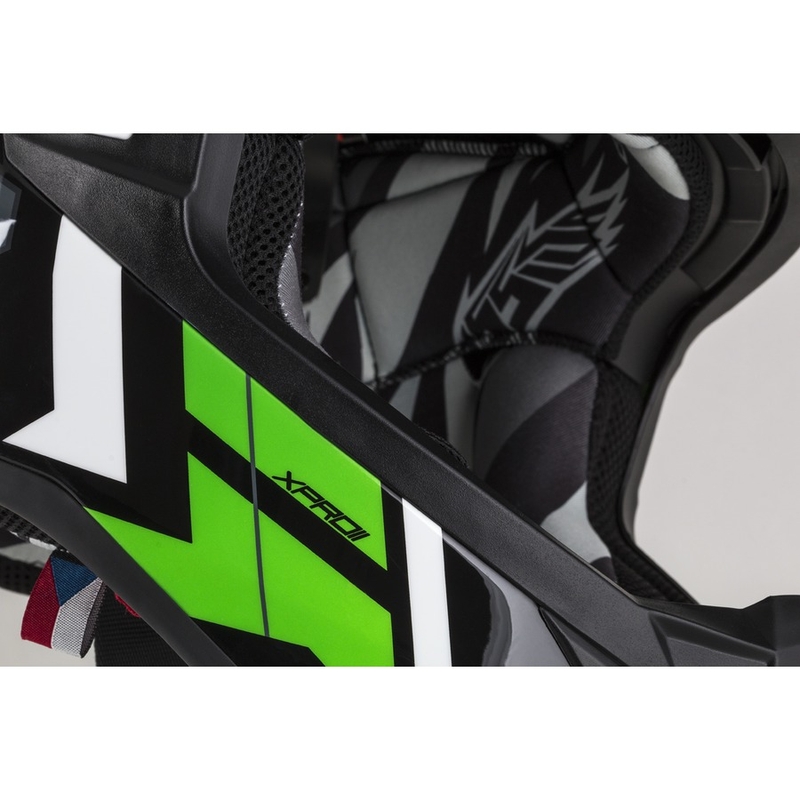 Cască de motocross Cassida Cross Pro II Contra negru-gri-alb-verde