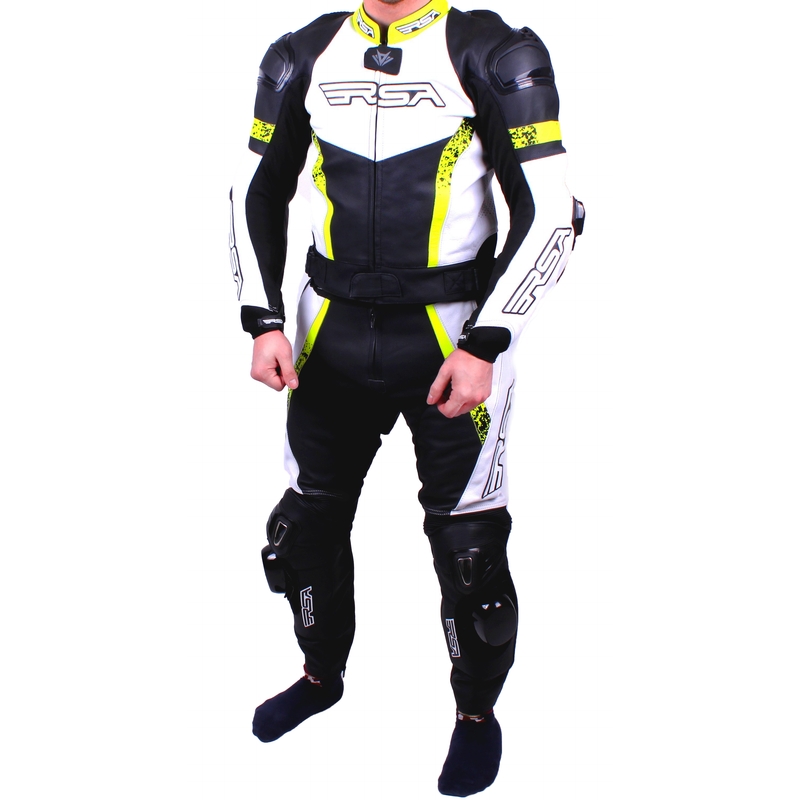 RSA Race Glass negru-alb-alb-galben fluorescent pentru bărbați Salopete de motociclete lichidare