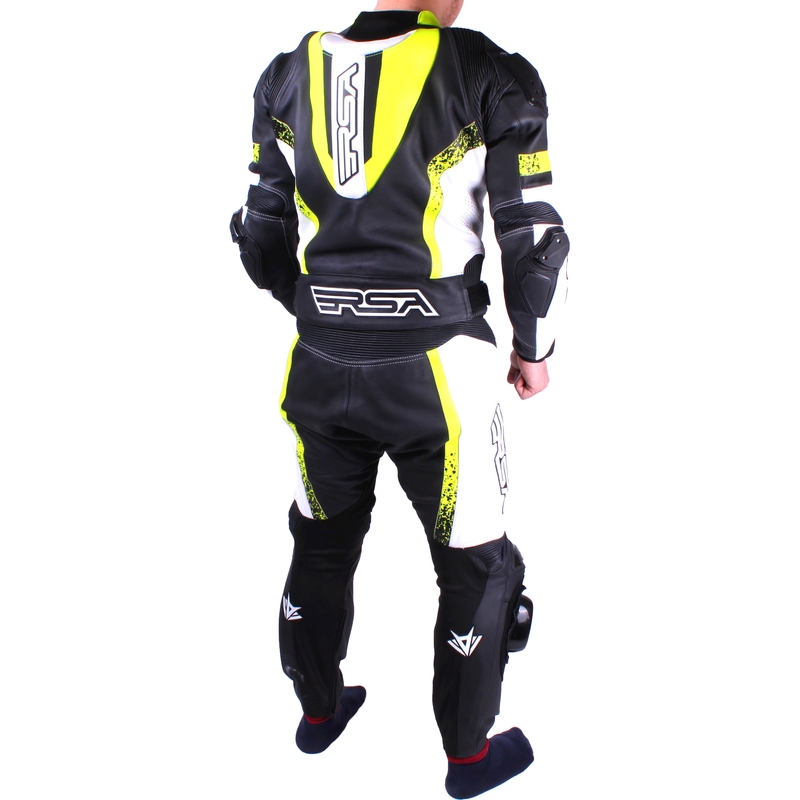 RSA Race Glass negru-alb-alb-galben fluorescent pentru bărbați Salopete de motociclete lichidare