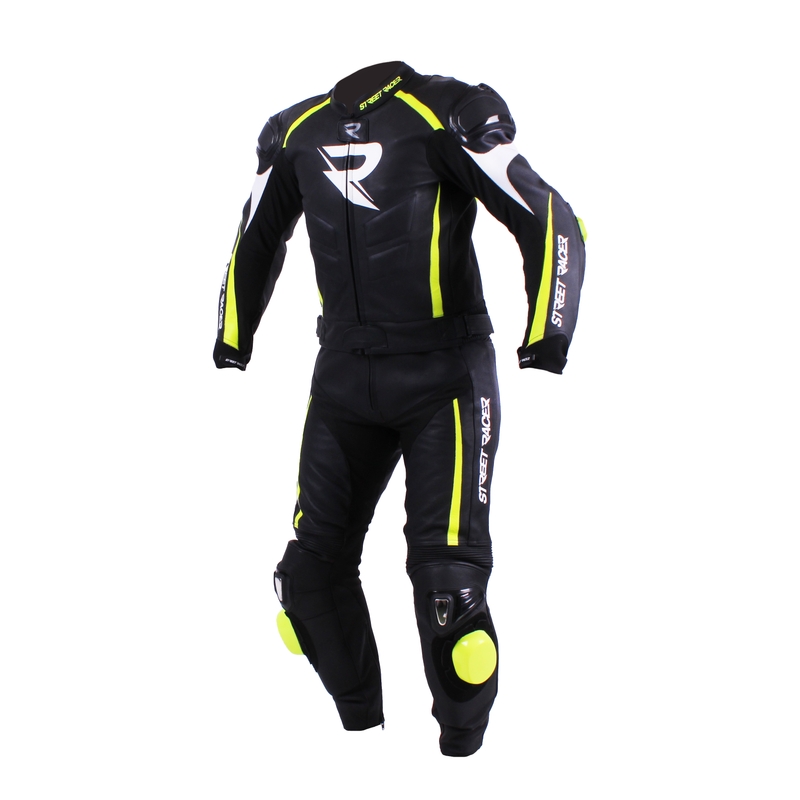 Combinezon moto pentru bărbați Street Racer Line negru-alb-galben fluorescent lichidare