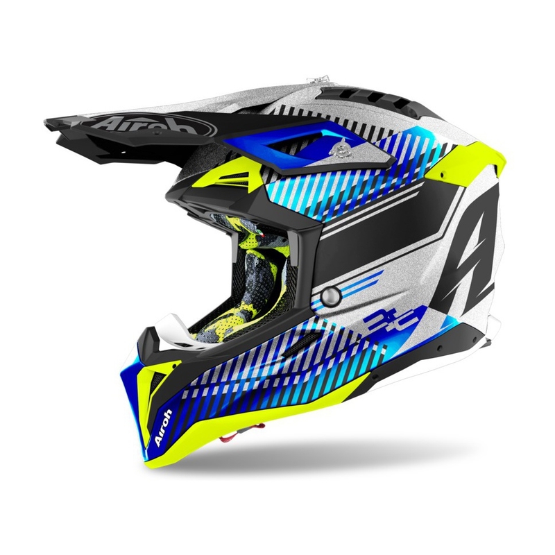 Cască de motocros Airoh Aviator 3.0 Wave 2022 alb-albastru-galben-fluo lichidare