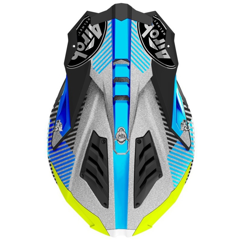 Cască de motocros Airoh Aviator 3.0 Wave 2022 alb-albastru-galben-fluo lichidare