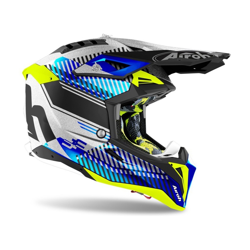 Cască de motocros Airoh Aviator 3.0 Wave 2022 alb-albastru-galben-fluo lichidare