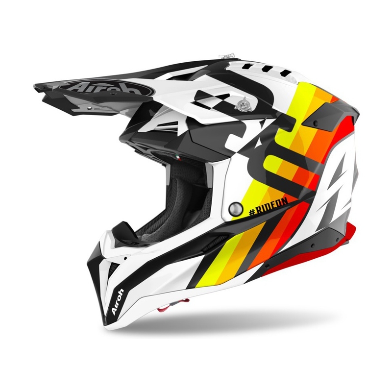 Cască de motocros Airoh Aviator 3.0 Rainbow 2021 alb-galben-portocaliu-roșu lichidare