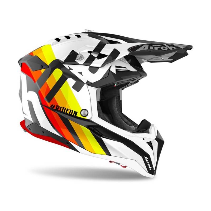 Cască de motocros Airoh Aviator 3.0 Rainbow 2021 alb-galben-portocaliu-roșu lichidare
